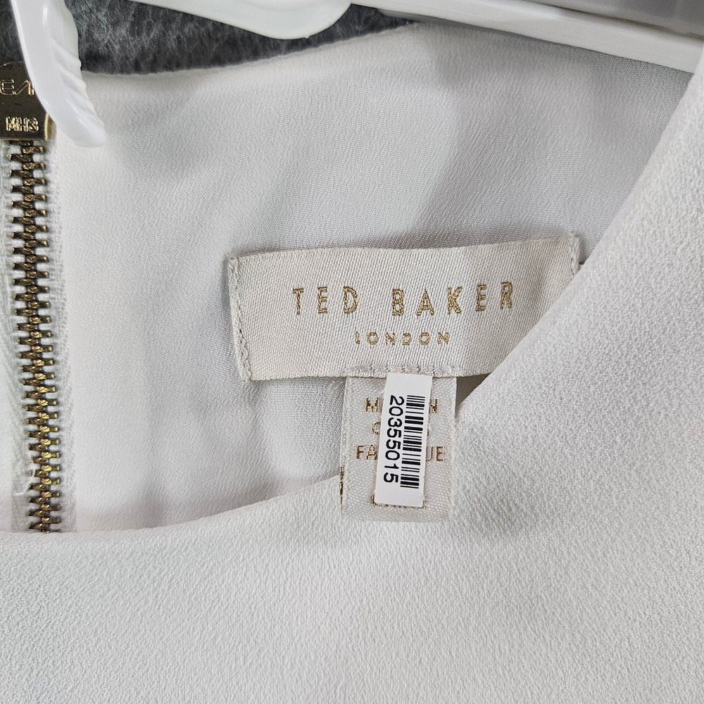 Ted Baker London Womens White Cold Shoulder Blouse Wide Sleeve Gold Zip Top Sz 2 - Picture 3 of 11
